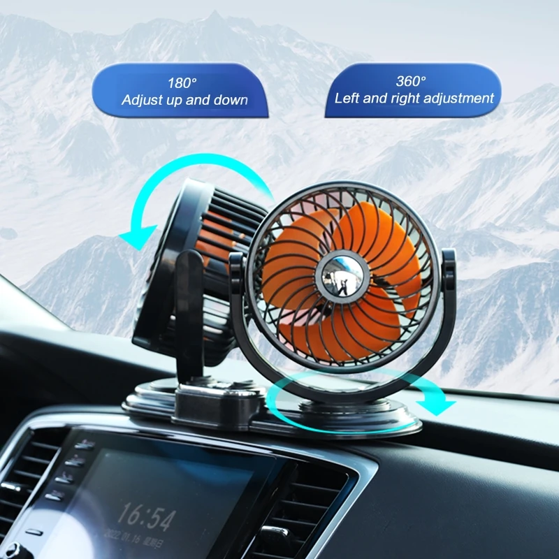 

Dual Head Car Fan USB Electric Car Cooling Fan with 360 Degree Adjustable Low Noise Automobile Fan with 2 USB Ports 5V/12V/24V