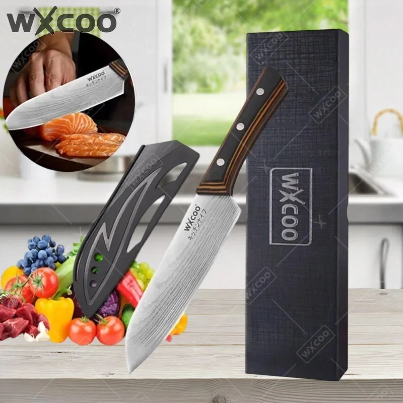 WXCOO 7Inch Japanese Knife Kitchen Ultra Stainless Steel Santoku Knives Professional Ergonomic Wood Handle