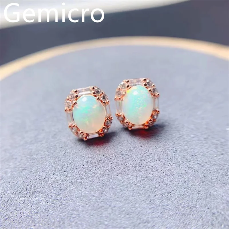 Gemicro Natural White Opal Earring 6*8mm Simple Design Exquisite Beautiful Fire Colours, 925 Pure Silver Hot Selling