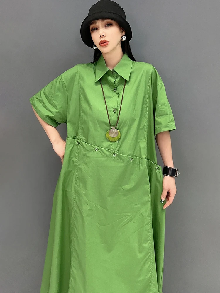 SHENGPALAE 2024 Summer New Women\'s Shirt Dress Splicing Loose A-line Short Sleeve Casual Fashion Dresses Female Clothes 5C1023