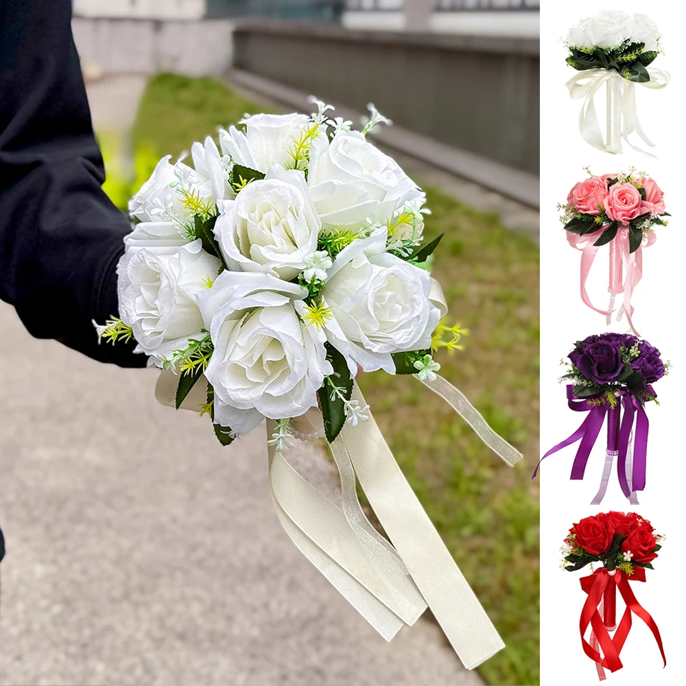 Bridal Bridesmaid Wedding Bouquet Handmade Artificial Flower Rose bouque for Wedding Ceremonies, Wedding Photos