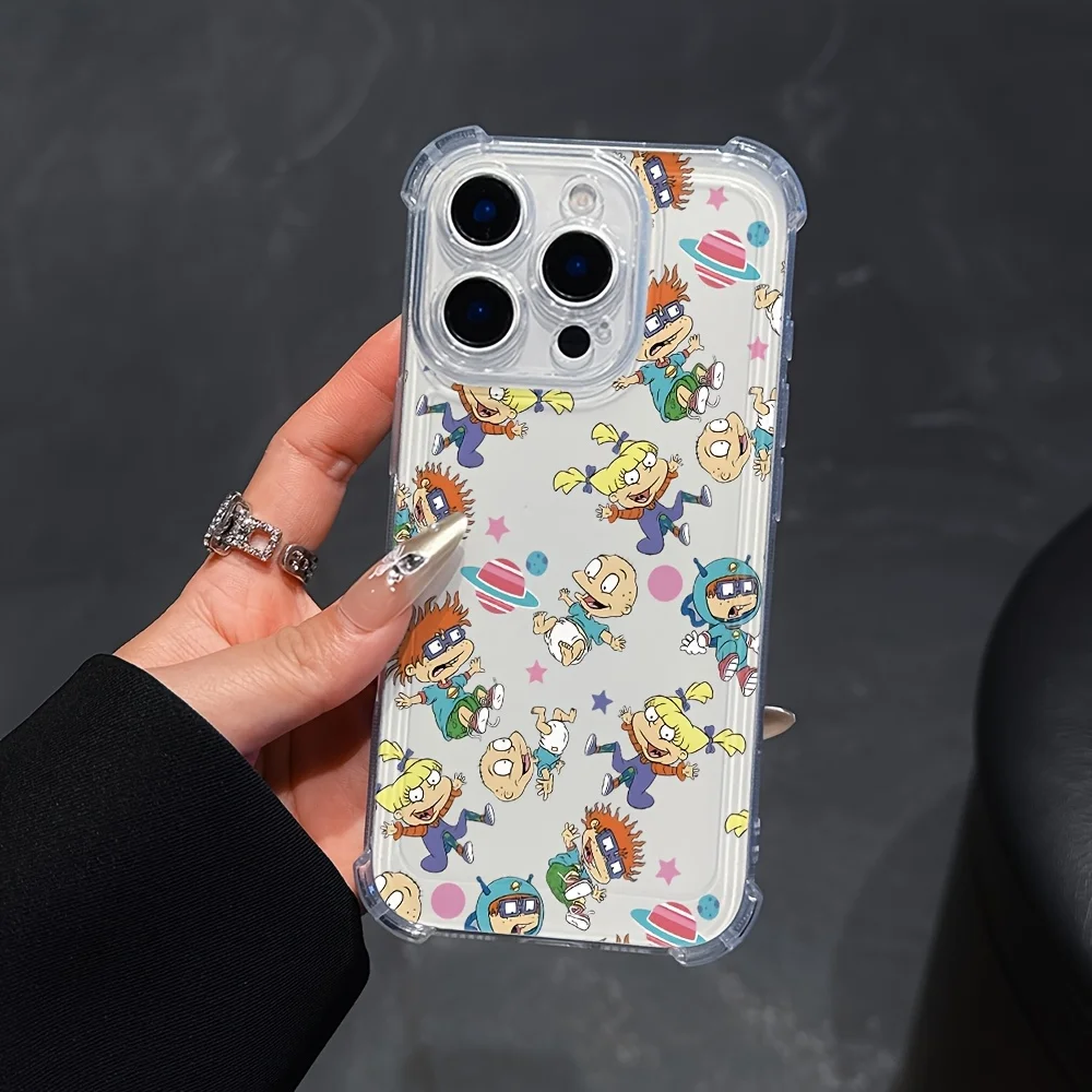 Simpatica custodia per telefono a tema anime per iPhone 16 15 14 13 12Pro Max con piastra posteriore morbida trasparente per evitare che cadono.