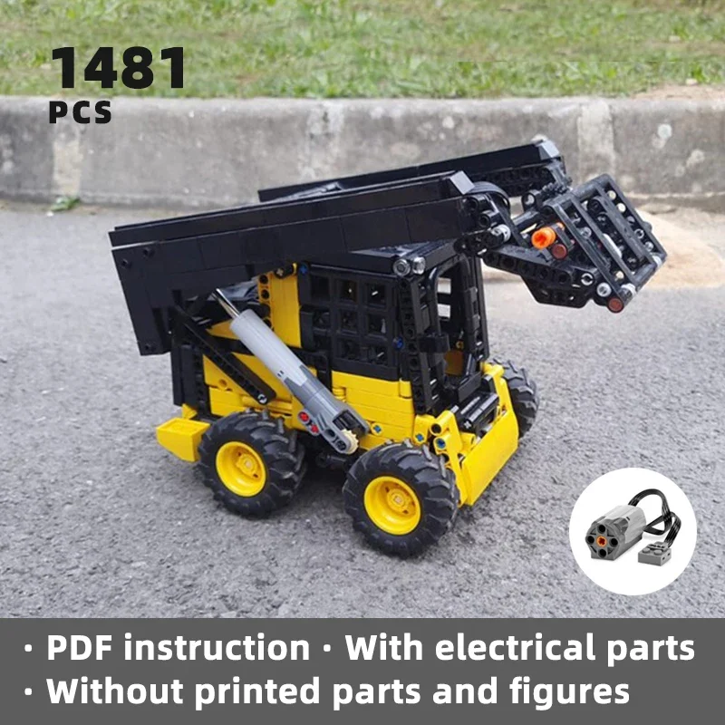 

functional motorized skid steer loader bricks compact construction equipment vehicle blocks city heavy machinery moc lift arm