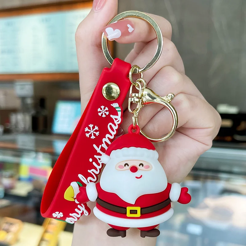 Santa Keychain Cartoon Claus Key Fob Cute Xmas Tree Keyring for Merry Christmas Decoration Phone Backpack Purse Pendanrt Jewelry