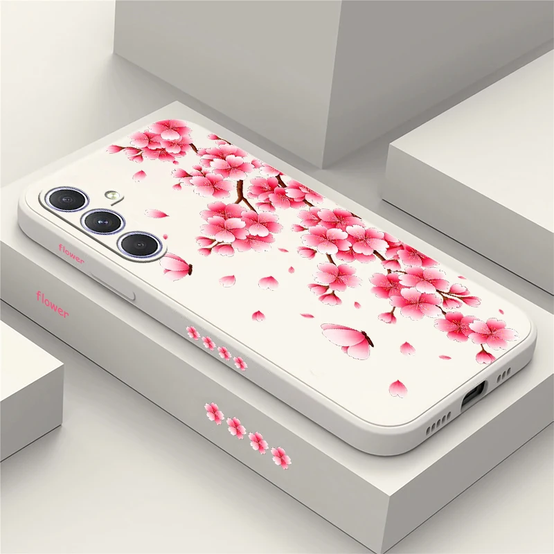 Pink Cherry Blossom Print Phone Case For Samsung Galaxy A54 A55 A35 A36 A15 A16 A17 A26 A24 A25 Anti Scratch Silicone Cases Etui
