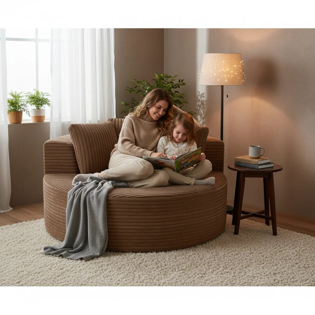 Oversized Round Corduroy Modular Tufted Lounge Chair Sofa Bed Set for Living Rooms with Compressible Packaging
