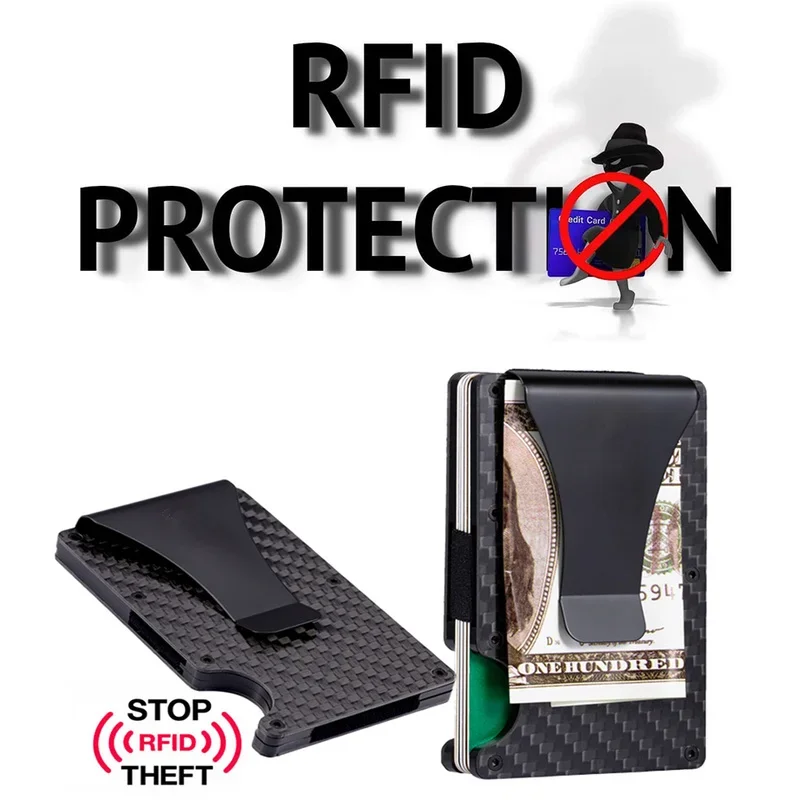 Dropshipping Koolstofvezel Creditcardhouder Portemonnee Nieuwe Minimalistische Rfid Blokkerende Slanke Anti Bescherm Metalen Kaarthouder Clip voor mannen