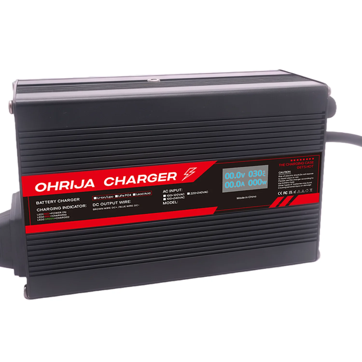 75.6V 4A Lithium Battery Charger LED Indicator for 18 string 66.6V Fireproof Shell Over Current Voltage/Short Circuit Protection
