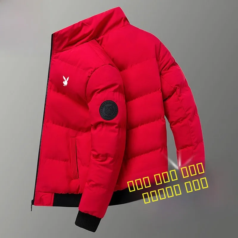  Men's ort Thiened Winter Jaet 2024 New Sle Stand Collar Warm Coat Autumn Winter Outerwear Polyester Elastic F...