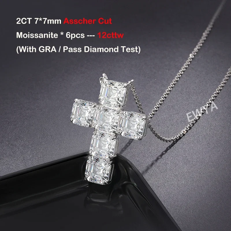 Ewya Luxe 12Cttw Volledige 7*7Mm Asscher Gesneden D Kleur Moissanite Hanger Ketting Voor Vrouwen S925 Zilver Pass Diamant Test Nek Ketting