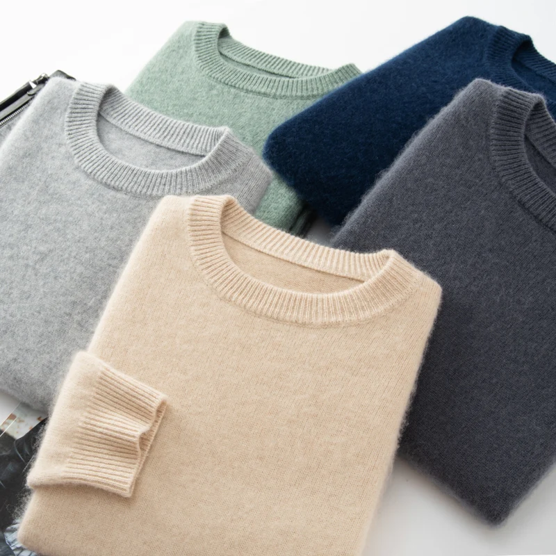 2024 New Autumn 100% Cashmere Sweaters O-Neck Knitted Pullover Winter Thickened Clothing Casual Tops High-end Men\'s Sweater