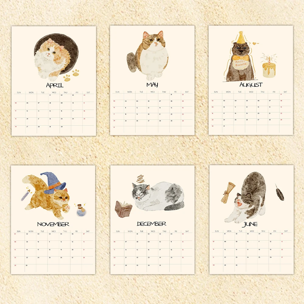 1 قطعة تقويم حائط 2026، قطط مخصصة، نمط ألوان مائية، 12 أنماط جميلة، هدية مثالية لأعياد الميلاد، عيد الميلاد، السنة الجديدة #6