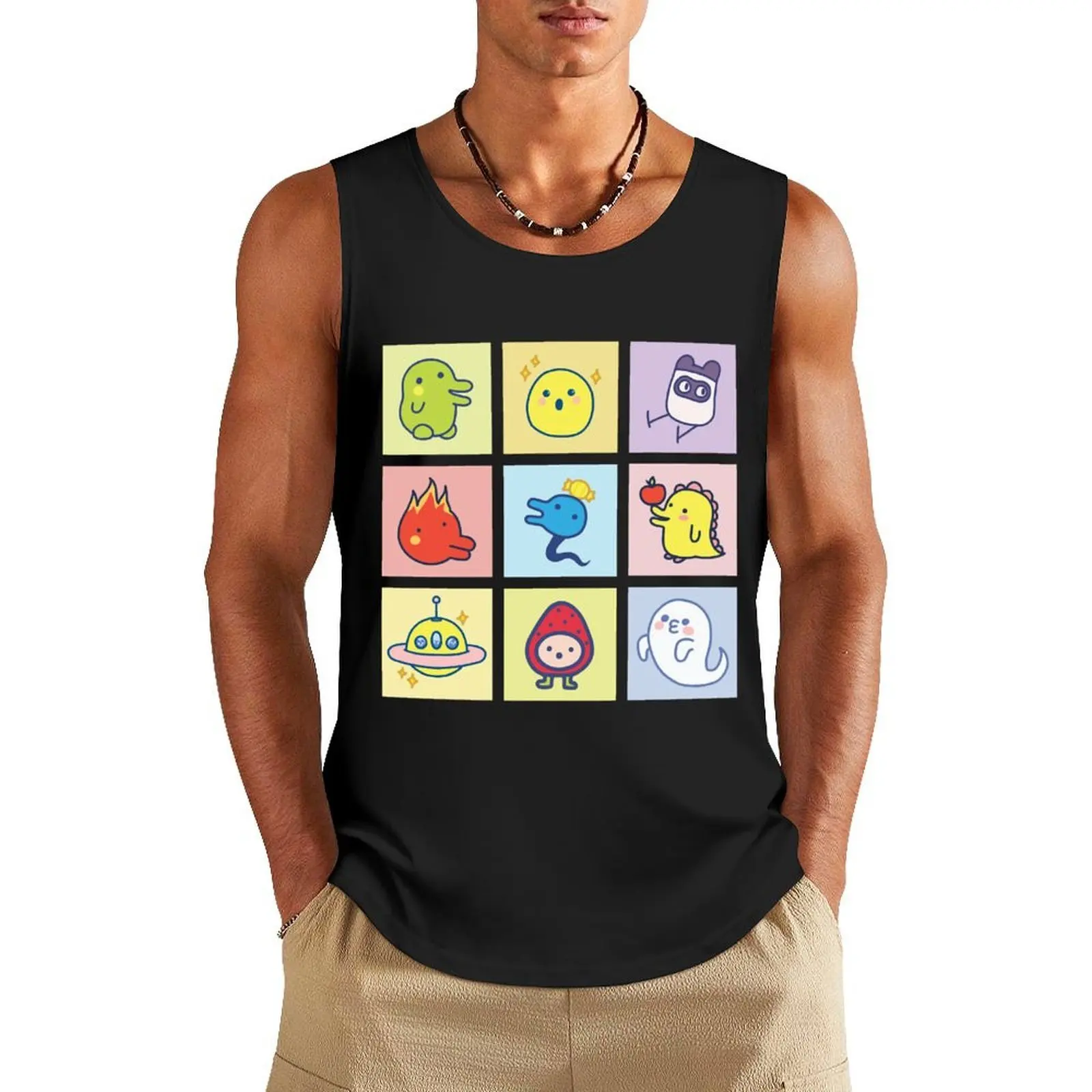 

Tamagotchi Character Collage Tank Top fitness clothing for men Top cute tops summer Men's tops