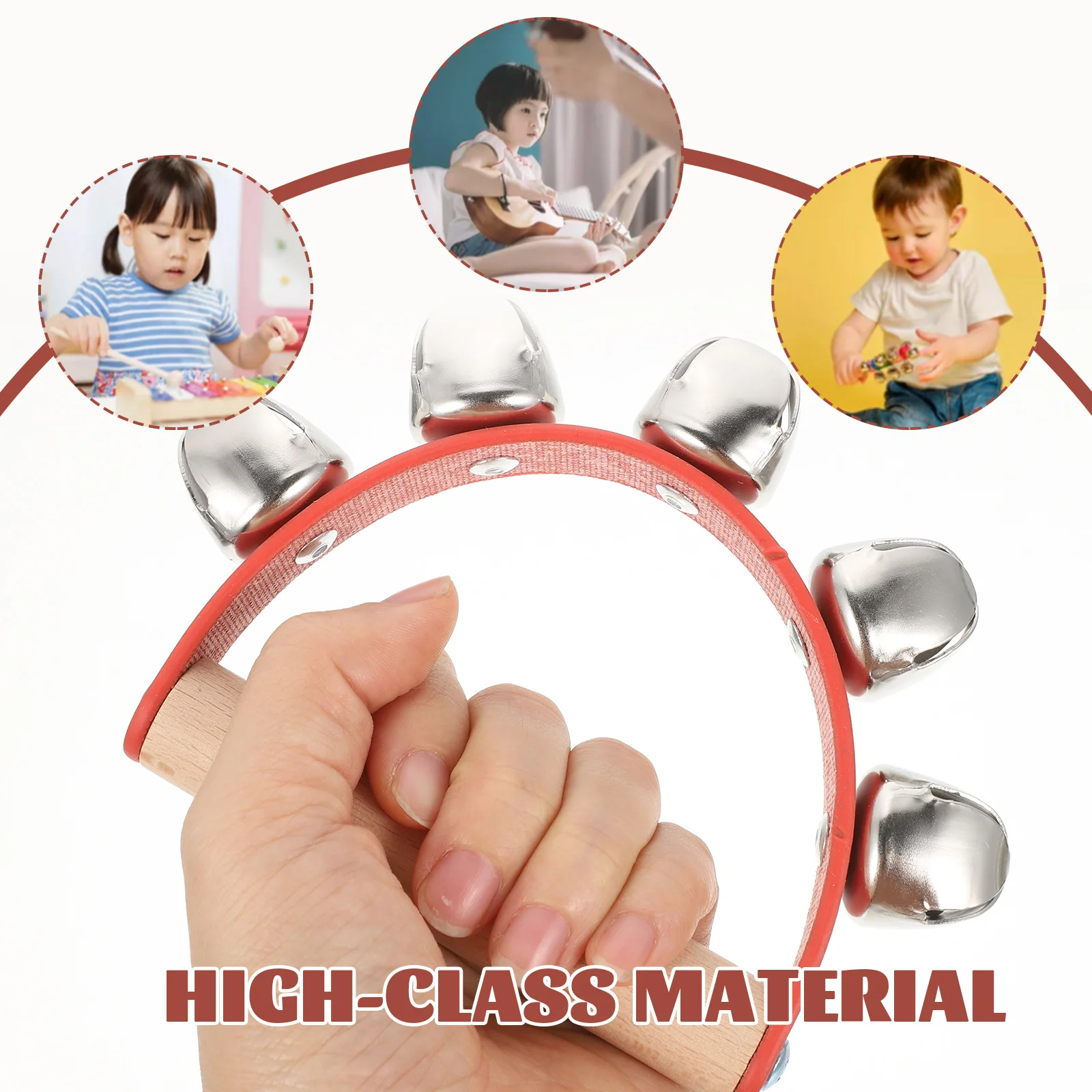 Conjunto de sino portátil de tecido vermelho, 4 unidades, instrumentos musicais para crianças, sinos de madeira, chocalhos, educação precoce, brinquedos, presentes de percussão