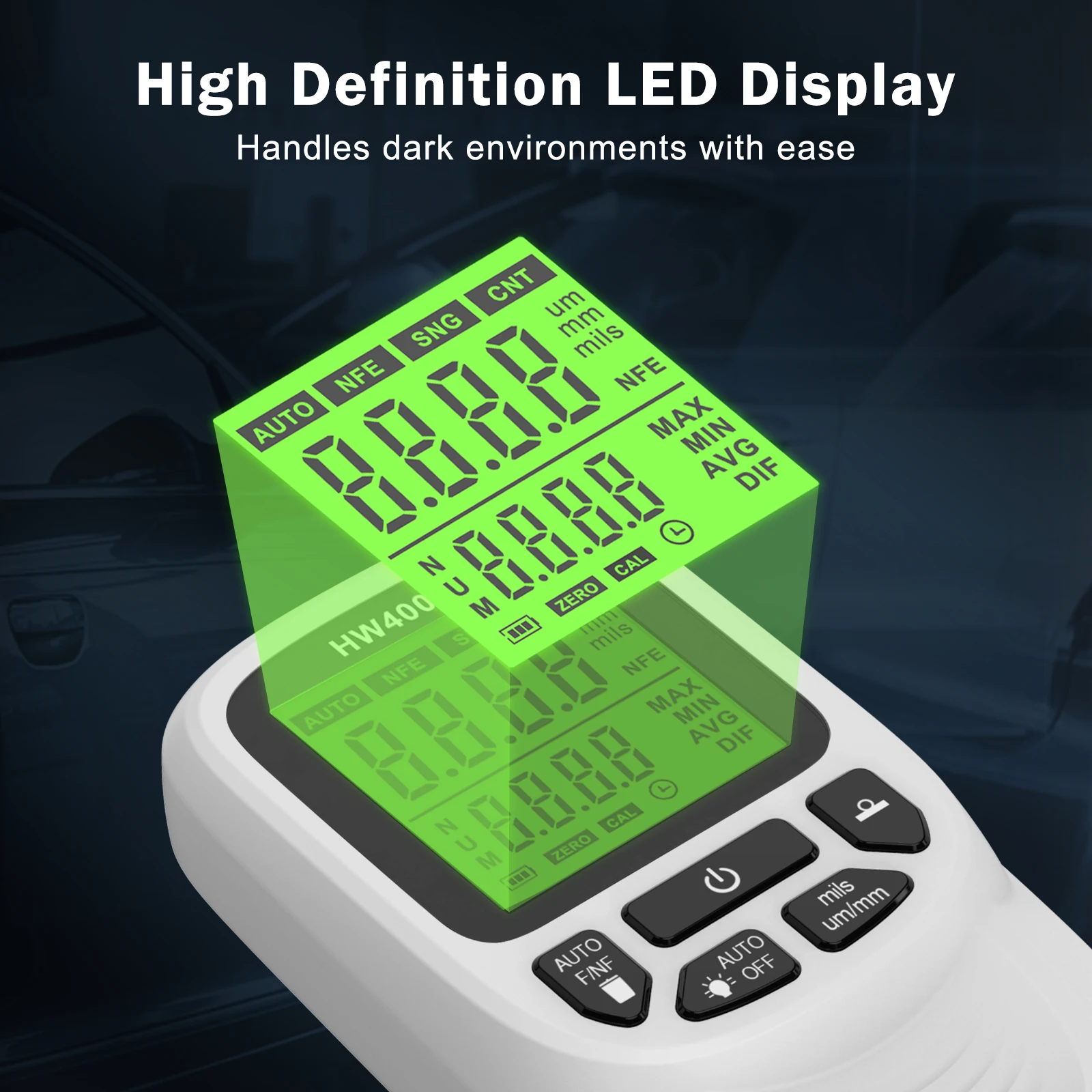 Miernik grubości powłoki HW400S 0-2000UM Tester grubości lakieru samochodowego Przenośny miernik grubości powłoki Narzędzie do pomiaru grubości lakieru ręcznego do Fe/NFE