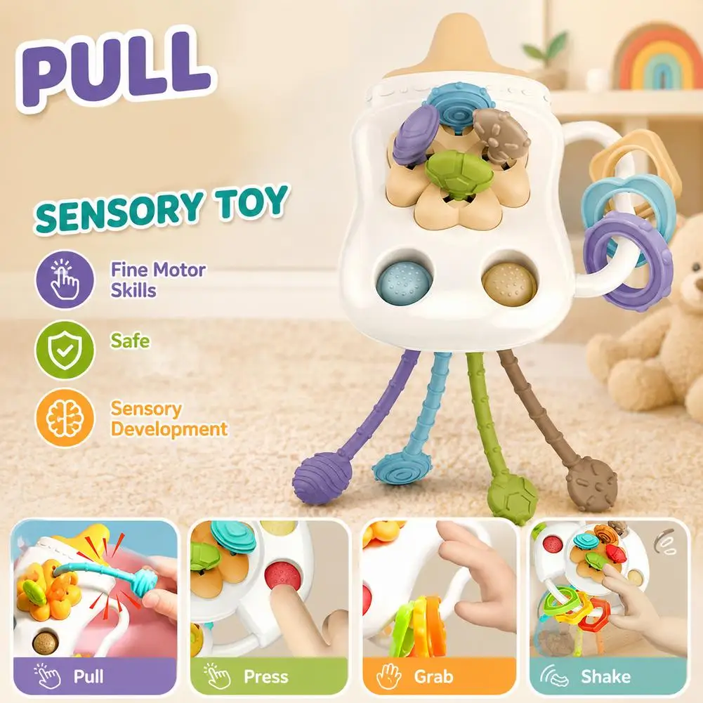 Baby Pull String Toy Educational Finger Activity Toy Funny Press Grasp Animal Pull Toy Sensory Teething Plaything For Early