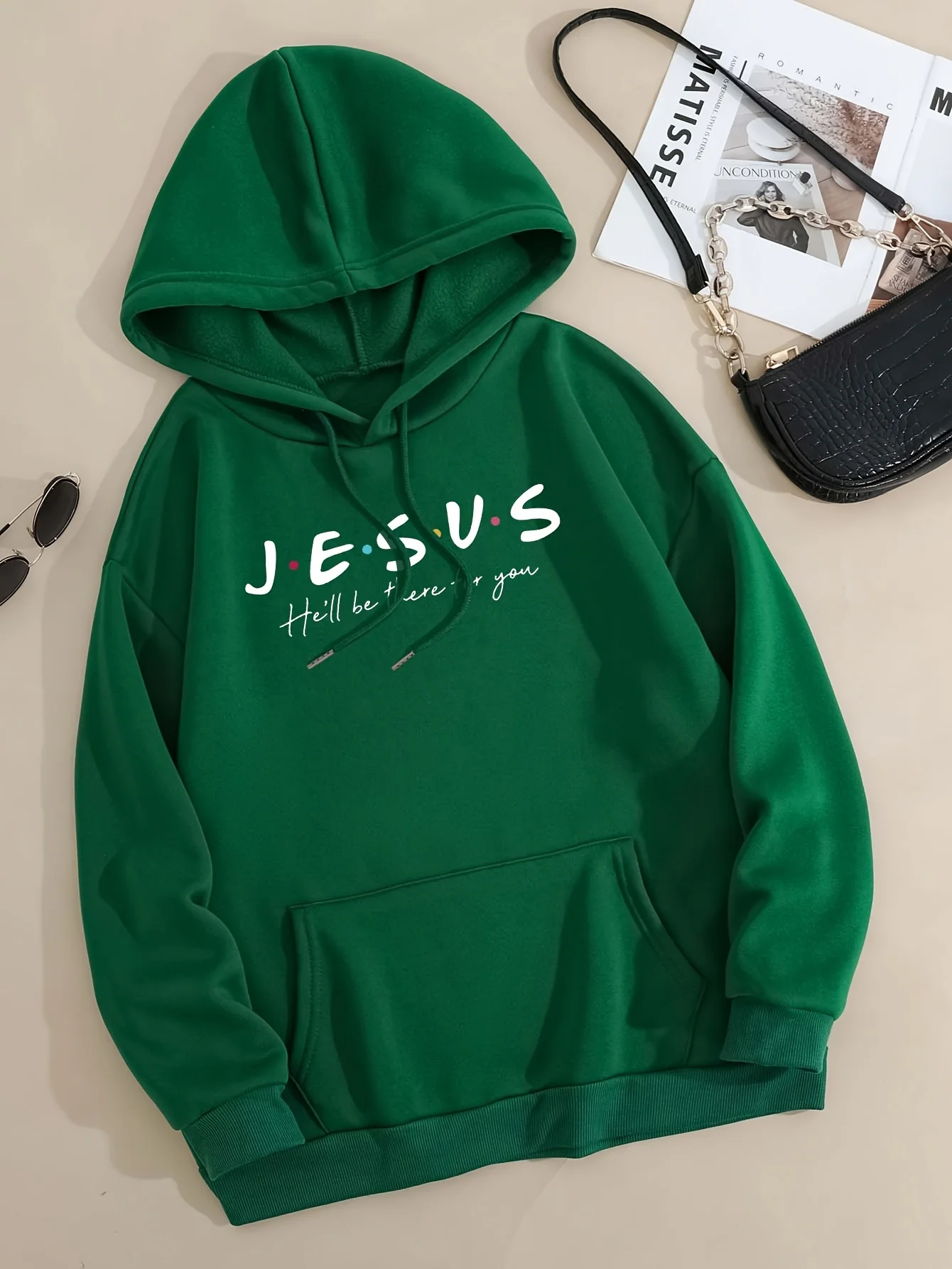 Jesus Print Hoodies, Drawstring Kangaroo Pocket Casual Sweatshirt For Spring & Fall, Women\'s Clothing