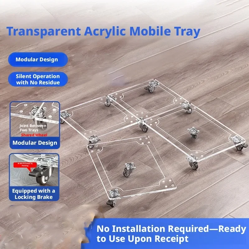 1 Set Caster Transparent Acrylic Movable Flower Pot Tray with Wheel Universal Roller Pulley Base Chassis Casters