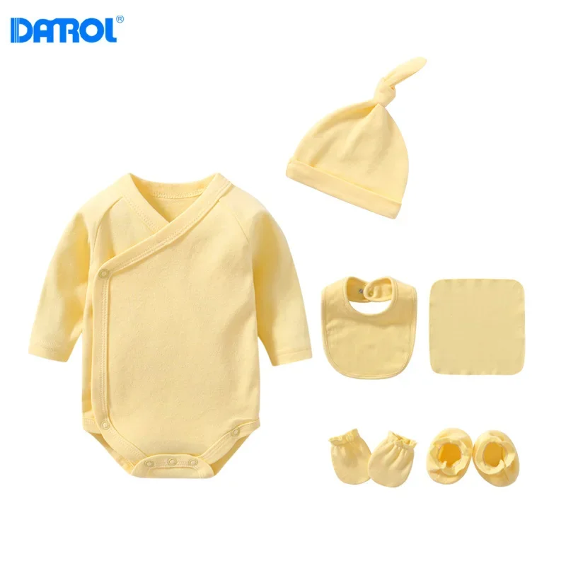 6 Pcs Set Newborn Baby Clothes Sets Baby Bib Hats Small Towel Gloves Foot Cover Socks Baby Gift Sets High Quality Cotton