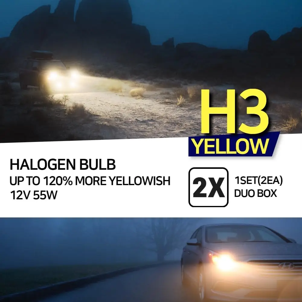 لمبة المصباح الهالوجين H3، 3000K 55W لمبة ضوء الضباب/القيادة باللون الأصفر الساطع (عبوة من قطعتين) #5