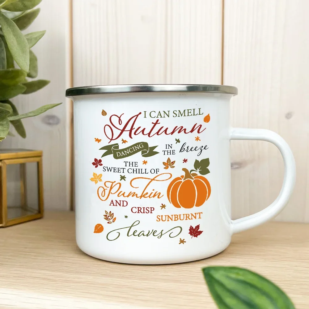 Hello Pumpkin Enamel Mug Halloween Camping Mug Gift For Grandma Mum Nana Autumn Home Decor Hygge Gift Fall Coffee Mug