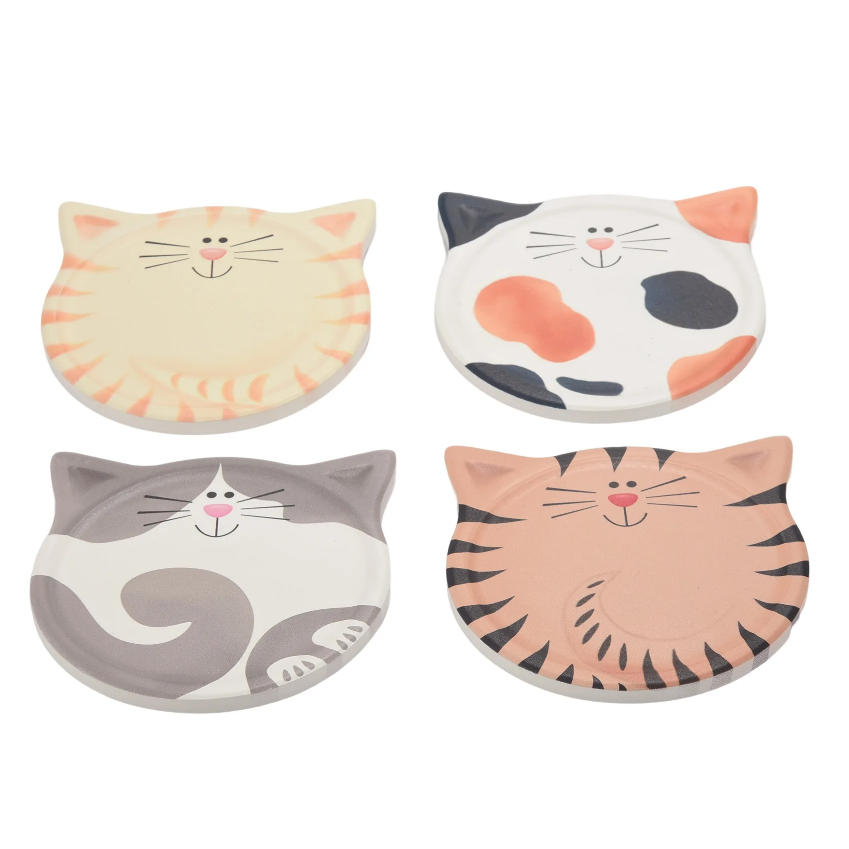 H-W 4 pièces dessous de verre pour boisson, dessous de verre absorbant l'eau, dessous de verre pour chat mignon, pour Table basse, lait, café, boisson chaude, Etc.