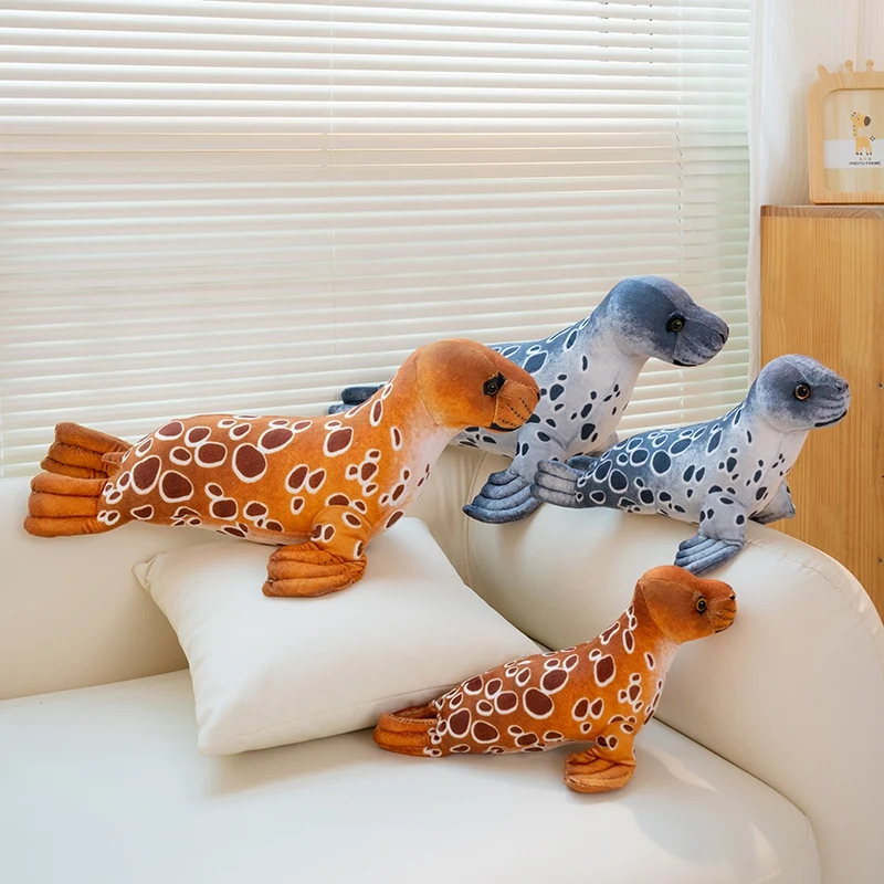 40/60cm Lifelike Real Lying Seal Plush Toy Pillow Brown Gray Polka Dot Marine Life Seal Plush Toy Gift For Boys And Girls