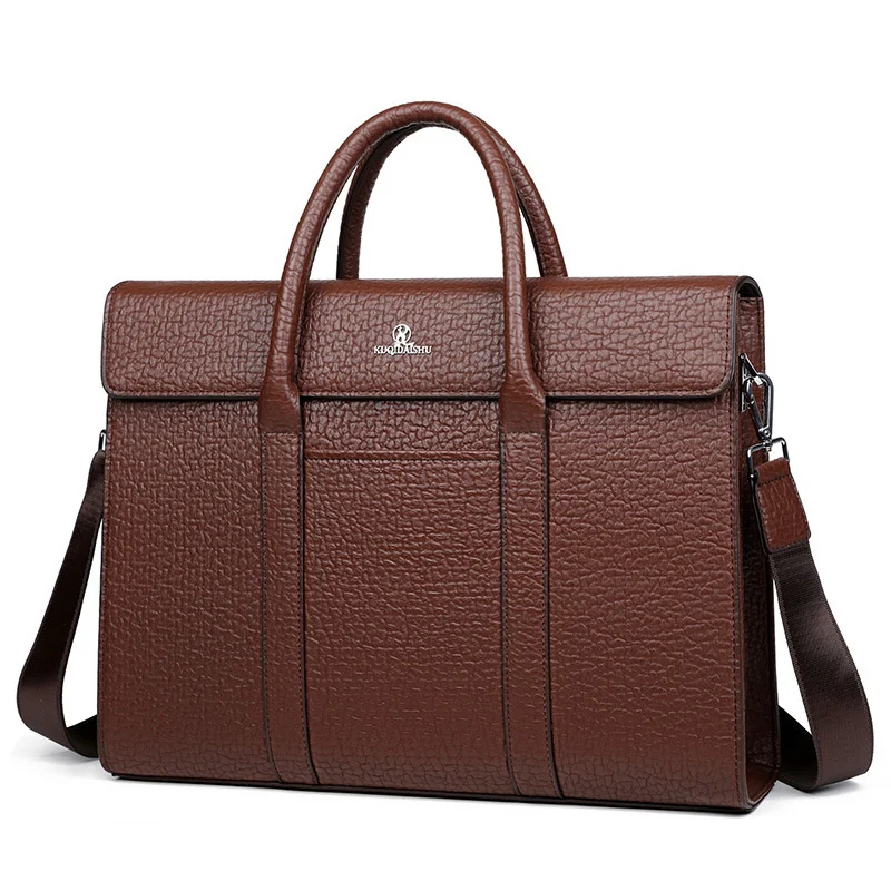 Luxe Echt Lederen Heren Aktetas Vintage Laptop Computertas Grote Capaciteit Handtas Zakelijke Mannelijke Schouder Messenger Bag