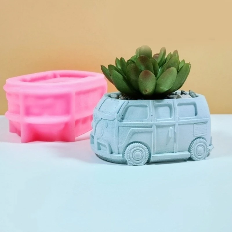 Molde de maceta suculenta para autobús y coche, molde de silicona para macetas de flores de cemento de hormigón, maceta DIY, molde de arcilla de