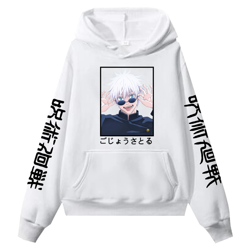 أنيمي Jujutsu Kaisen Satoru Gojo مضحك الجرافيك هوديس المتضخم مقنعين البلوز طويلة الأكمام قلنسوة من القطن الرجال ملابس حريمي