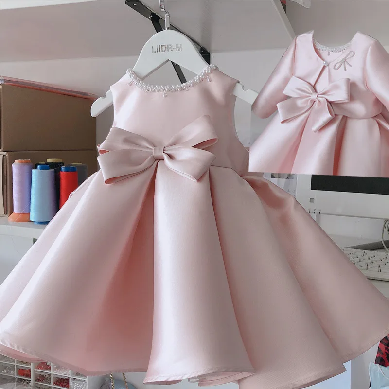 Hot Sale High Quality Spring Summer Sleeveless Bow Tutu Style Baby Girl Clothes Kids Dresses Coat Set