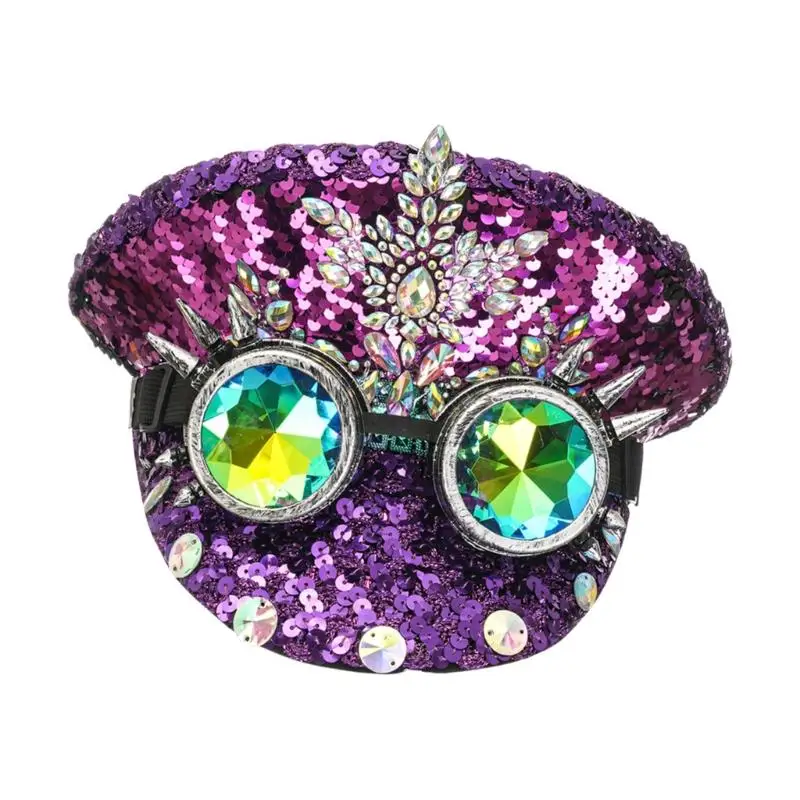 A52E Elegant Sequins Wide Brimmed Hat Suitable For Concerts Night Out And Birthday Parties Nonwoven Fabric Cosplay Hat