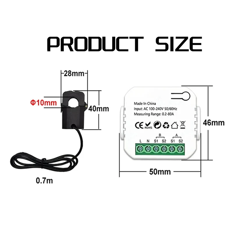 Hot-Zigbee 2 Channel Energy Meter Bidirectional With Current Sensor Tuya Smart Monitor Power 80A 110V/240V Gateway Required