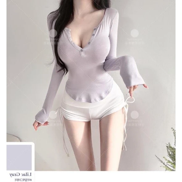 Elegant Style Women's Long Sleeve Sun Protection Shirt Close-Fitting Semi-Open Collar Purple Color for Dating Sexy Tight Top
