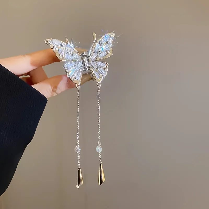 1pc simple diamond butterfly hair accessories, elegant Chinese hair clips, women's hair festival accessories, fringe wind chimes