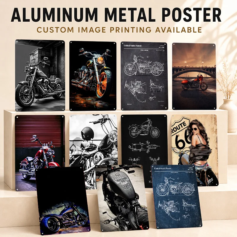 USA Cruiser Sportster Motorcycle Printed Posters Customized Metal Sign Mechanical Profile Wall Art For Garage And Collectors