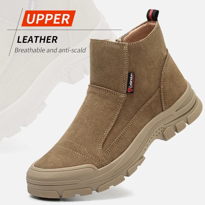 

Leiandun Men's Cowhide Leather Work Safety Shoes Breathable Mesh Lined Steel Toe Work Boots Durable Comfortable Safety Footwear