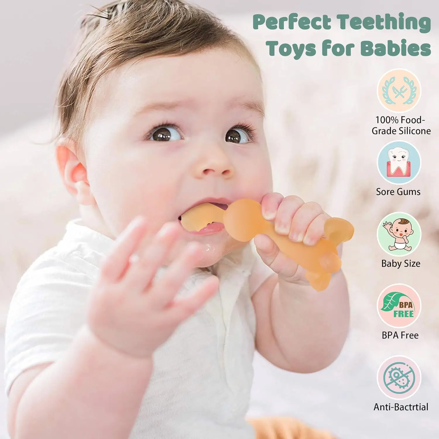 1PC Food Grade Baby Silicone Teether Toy, Cute Rabbit Shape Teething Toys BPA Free Infant Chewing Nursing Toy Newborn Gifts