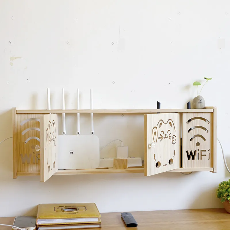 Solid wood wall-mounted storage box Wireless network wifi routing Shelf No punching Wall-mounted shielding decorative box