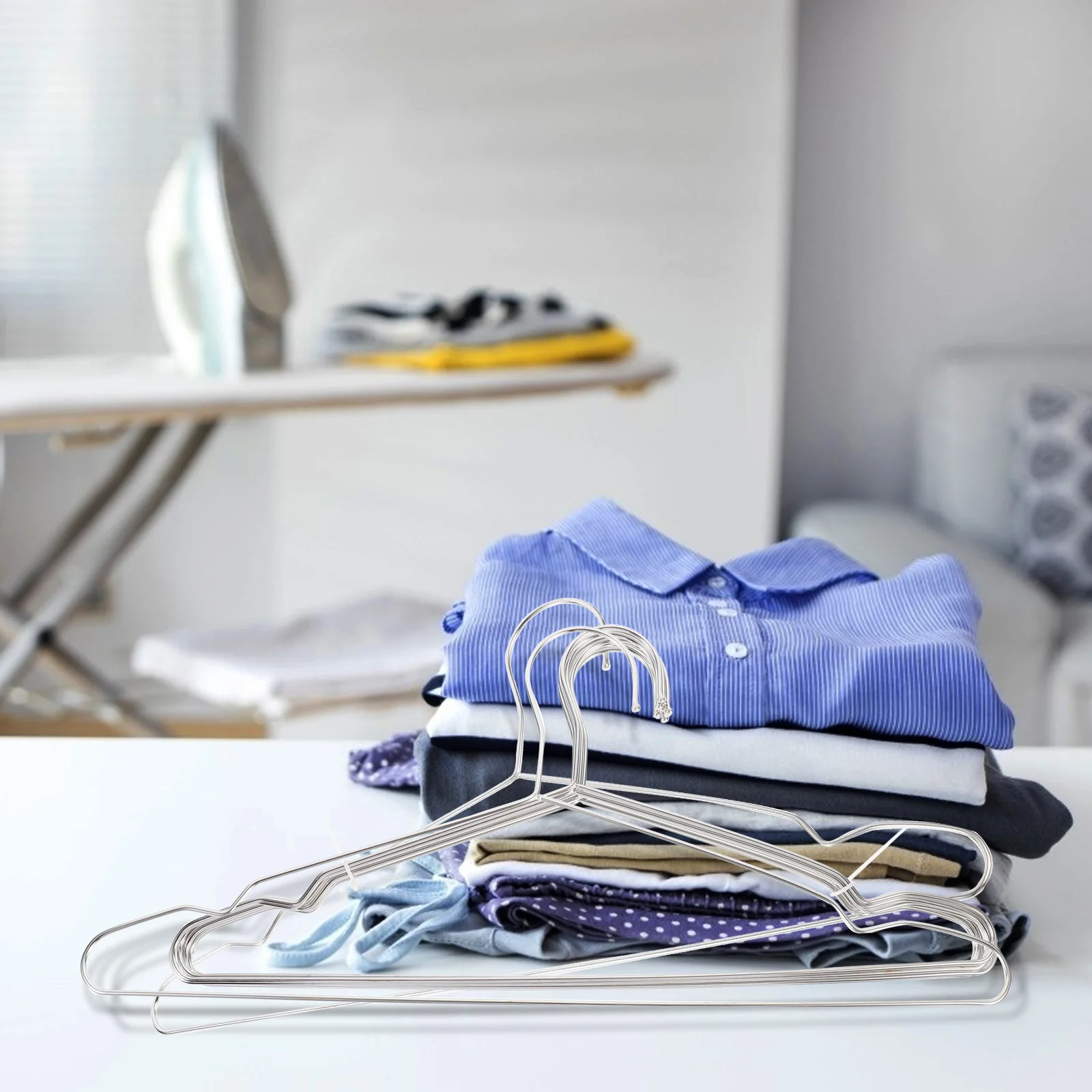 

10Pcs Stainless Steel Solid Clothes Hangers Silver Heavy Duty Flat Design Anti-Slip Hooks for Suits Coats Jackets Dresses