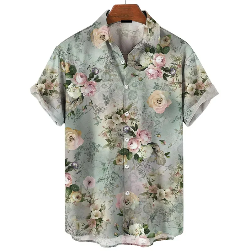 Camisa havaiana de manga curta floral com estampa 3D masculina, blusa de botões, tops de festa na praia, casual, verão, rua, 2024