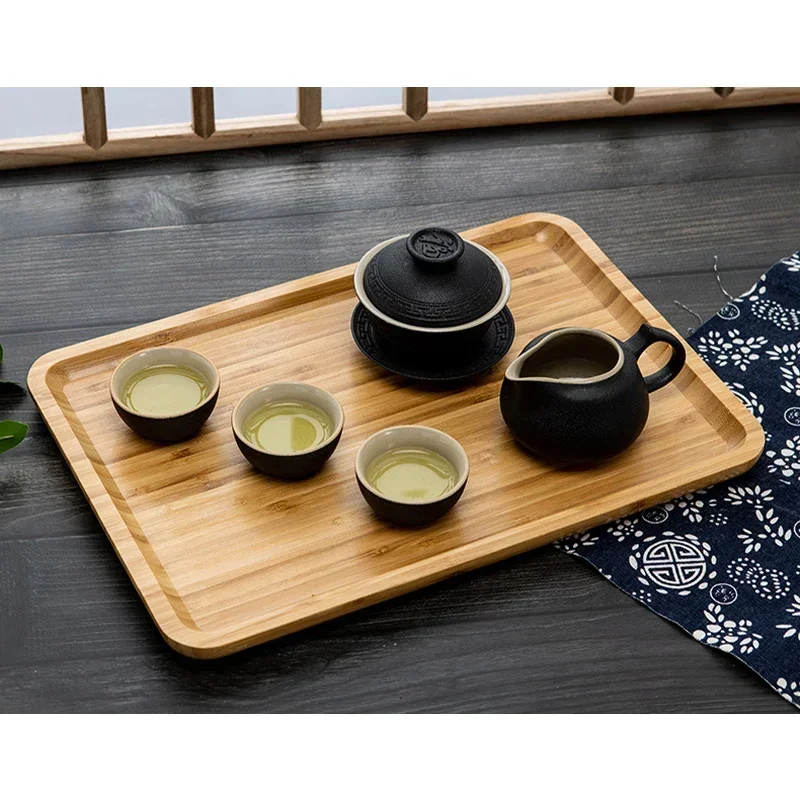 Simple Japanese Bamboo Tea Tray Kitchen Storage Serving Trays Home Hotel Platter Plate for Dessert Breakfast Coffee Food Tray