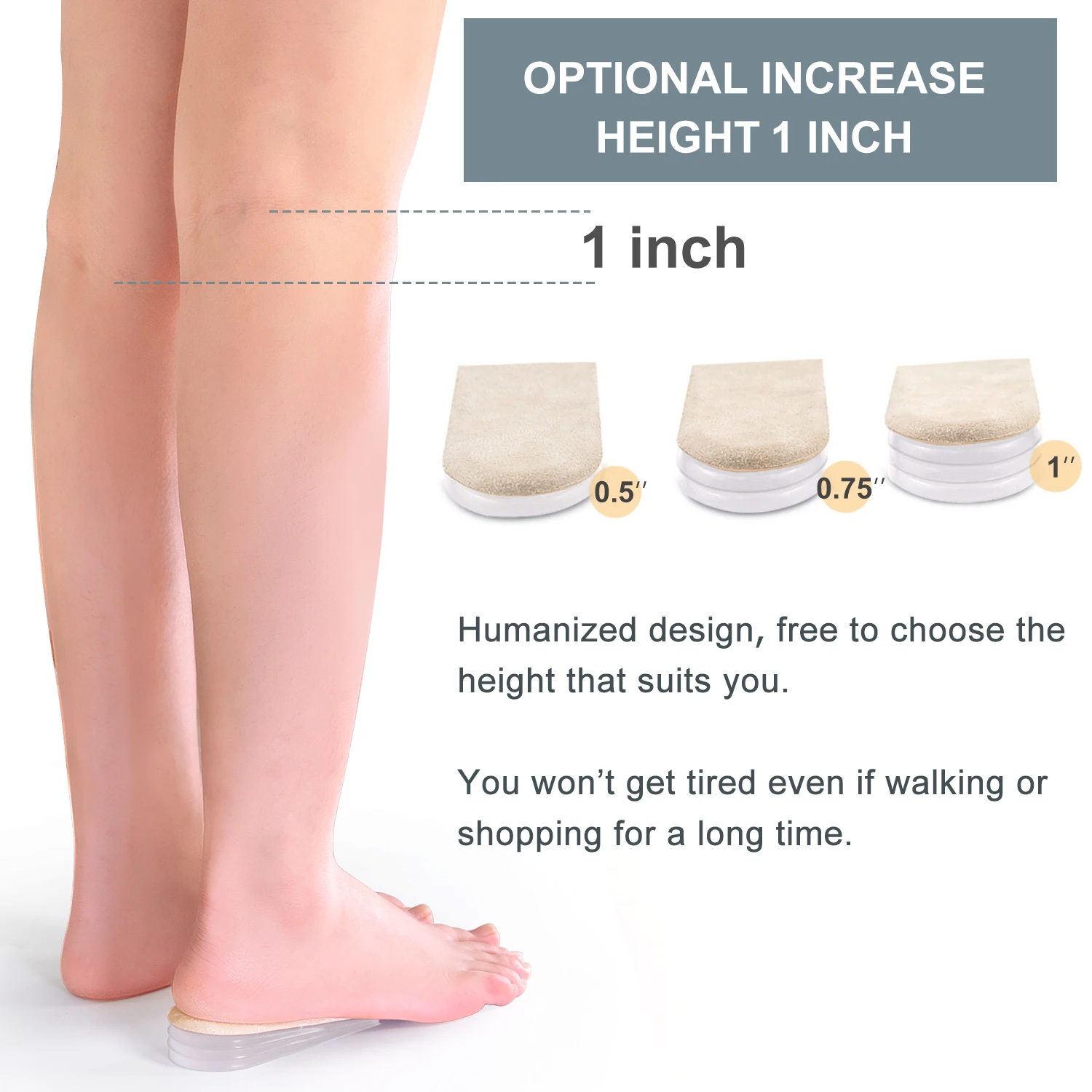 2Pcs Sumifun Layers Invisible Height Increase Foot Pads Insoles Adjustable Increase Leg Length Difference Heel Pad Foot Care