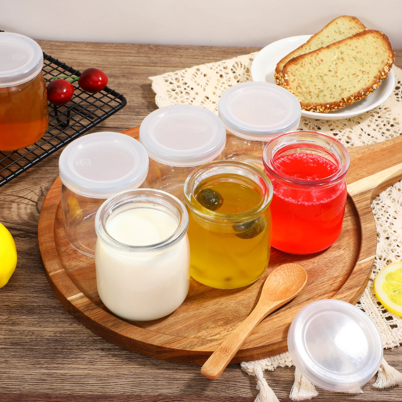 

12 Pcs Cake Cups with Lids Clear Glass Dessert Jars Fruit Desert Food Containers Pudding