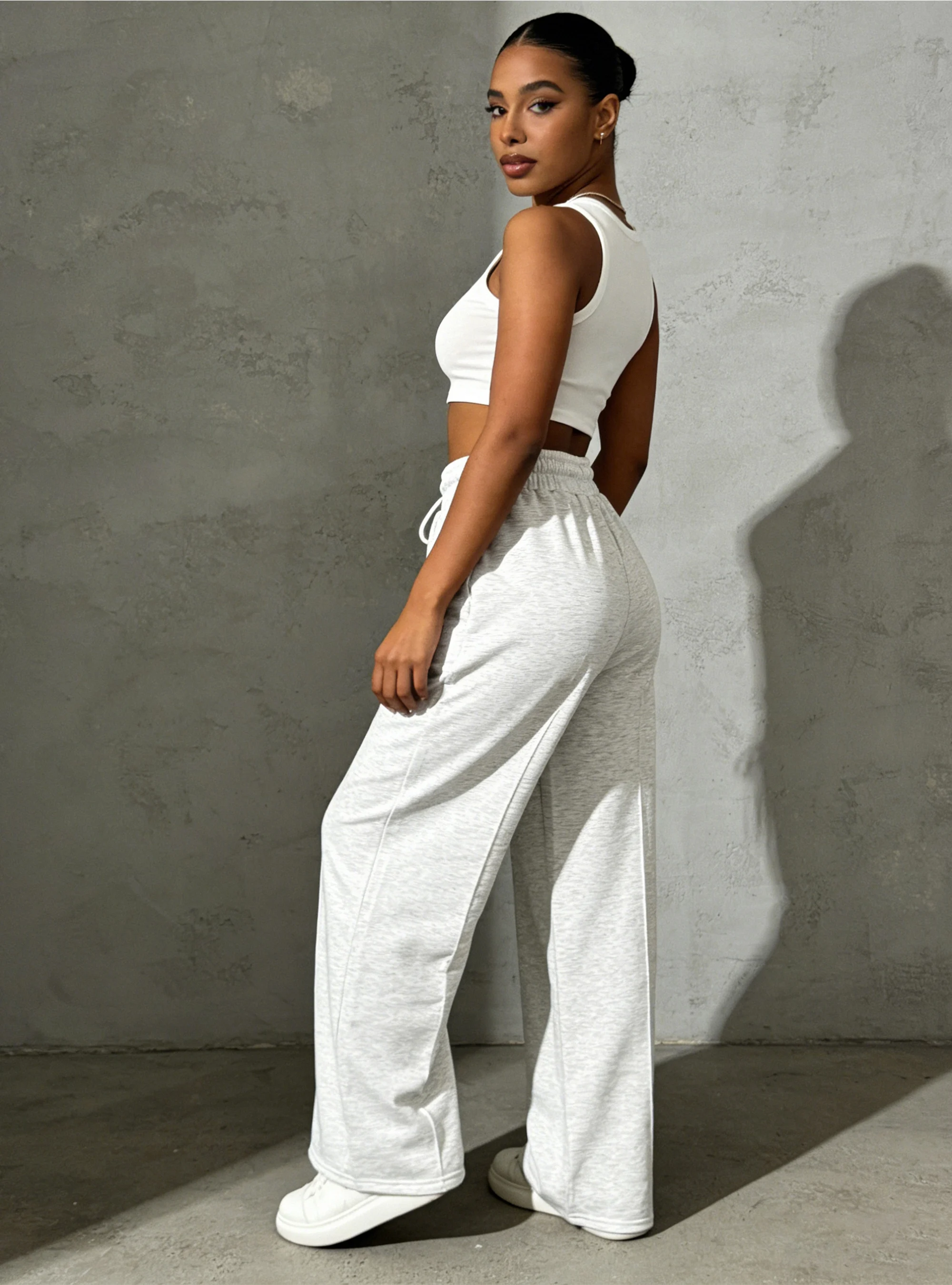 Neue Damen-Sweatpants mit weitem Bein, Streetwear, hohe Taille, baggy, graue Sporthose, Damen-Jogginghose mit Kordelzug, lässige, lockere Hose – Detail 7