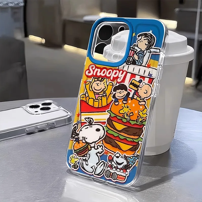 Anime Kawaii Snoopy Hamburger Printed Phone Case for IPhone 16 15 14 13 12 Pro Max Plus Silicone Cartoon Soft Transparent Cover