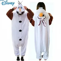 Disney Frozen Olaf Snowman Cosplay Costume Anime Adult Pajamas White Jumpsuit Party Dress Fleece Cartoon Sleepwear
