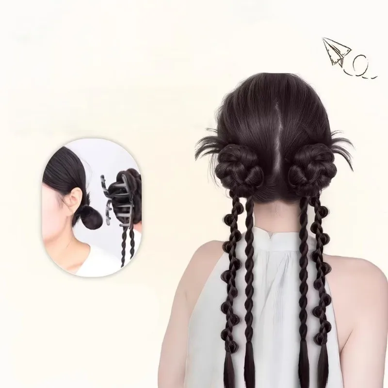 40 センチメートルガールクールチキンフェザー合成編組かつらクリップ女性怠惰なシミュレーション花のつぼみヘッド三つ編みかつら