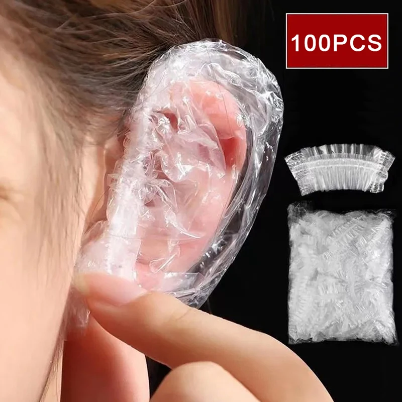 100pcs Hair Dyeing Ear Cover Disposable Waterproof Ear Protector Salon Bath Shower Shield Earmuffs Barber Hairdressing Accessory