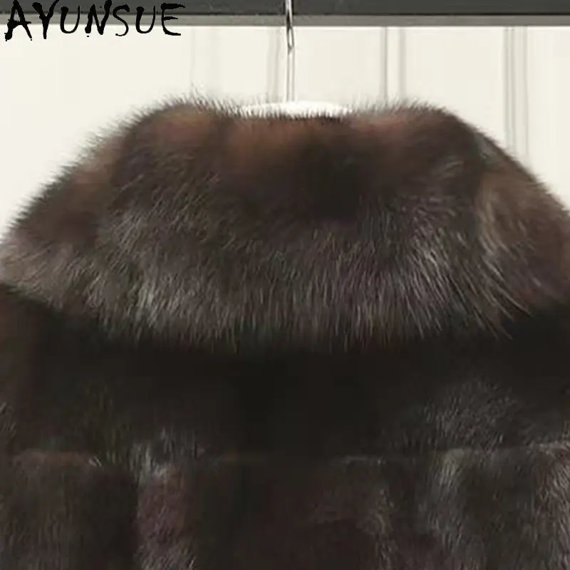 AYUNSUE 최고급 천연 밍크 퍼 코트 여성용 전체 퍼플 밍크 겨울 옷 따뜻한 리얼 퍼 여성 코트 신상품 코트 아브리고스